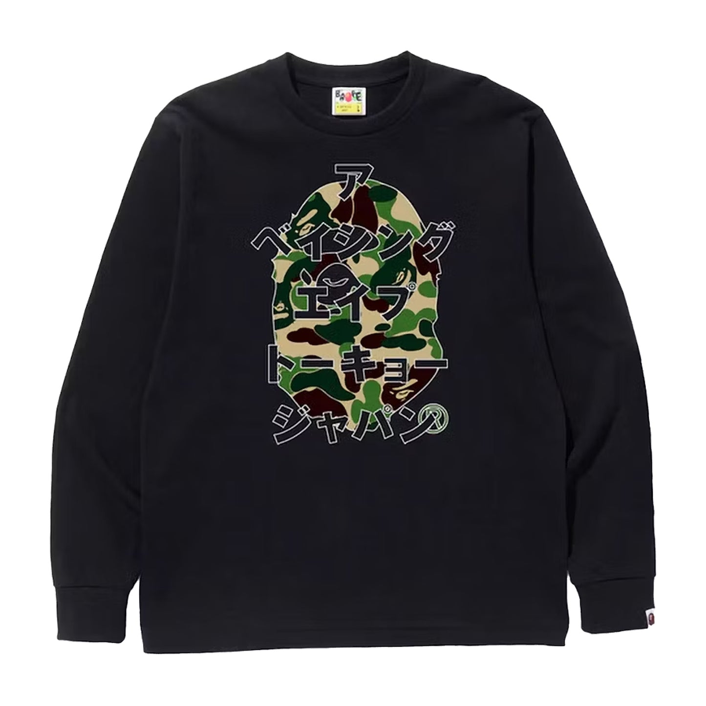 Bape ABC Green Camo Japanese Letters Long Sleeve T-Shirt Black