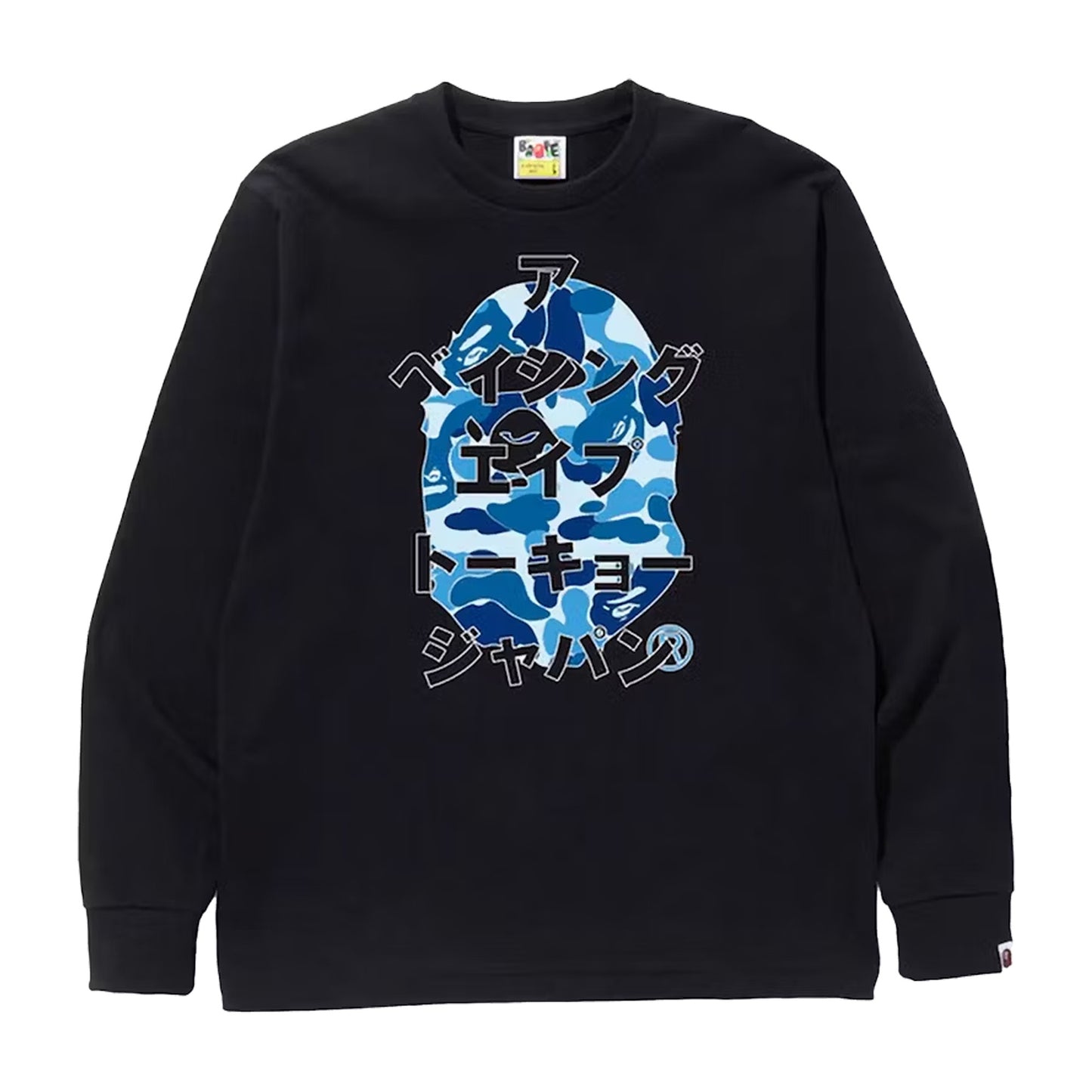 Bape ABC Blue Camo Japanese Letters Long Sleeve T-Shirt Black