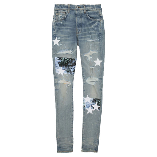 Amiri Hawaiian Star Art Patch Grey Clay Indigo Jeans