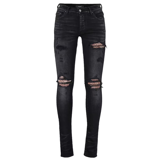 Amiri MX1 Bandana Destroyed Skinny Fit Jeans Black & Brown