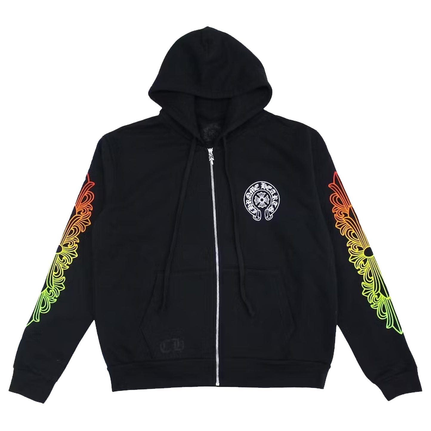 Chrome Hearts Floral Sleeve Gradient Made In Hollywood Zip Up Hoodie Black