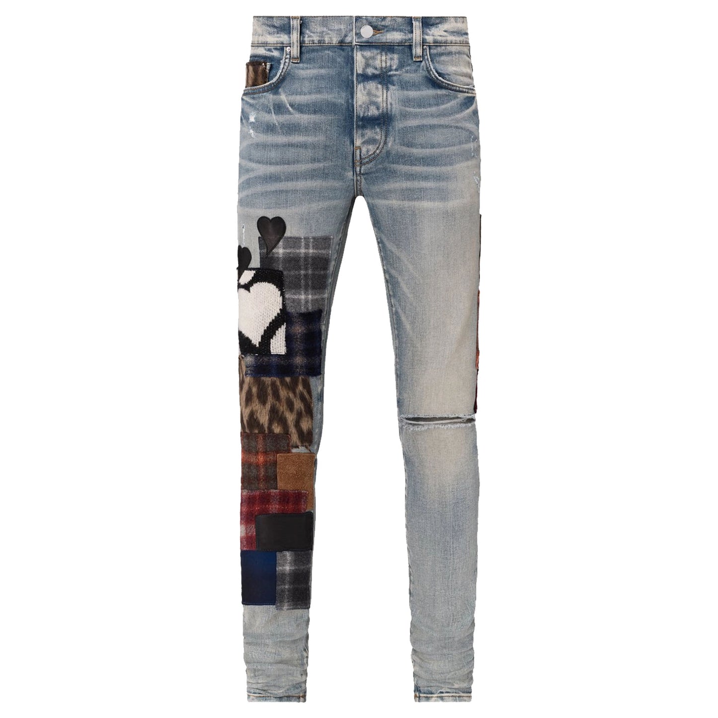 Amiri Hearts Art Patch Jean Clay Indigo Blue Jeans