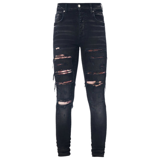 Amiri Tie Dye Bandana Trasher Skinny Aged Black Jeans