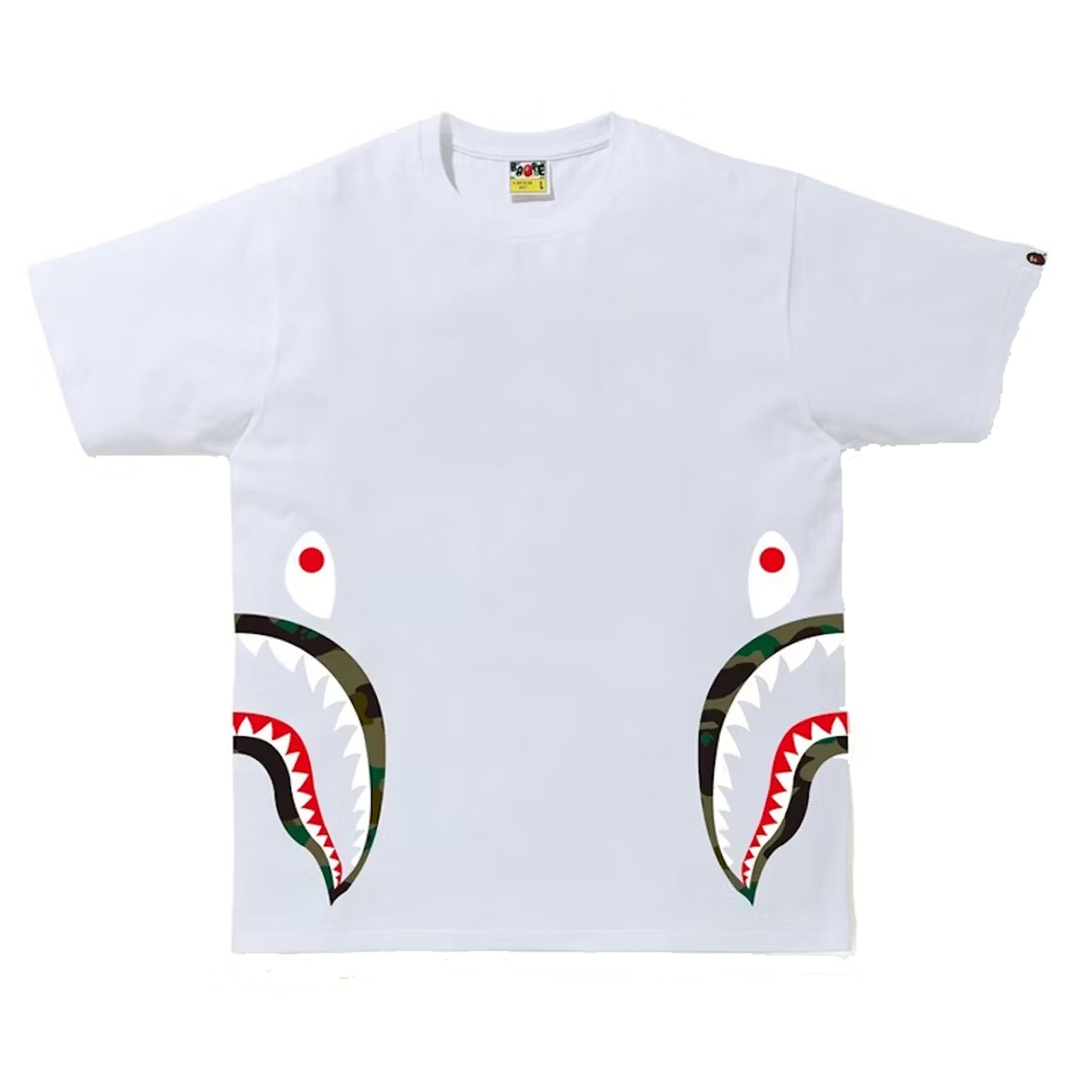 Bape 1st Green Camo Side Shark T-Shirt White