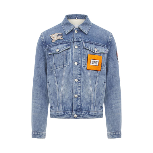 Burberry Logo Appliqués Denim Jacket In Light Indigo