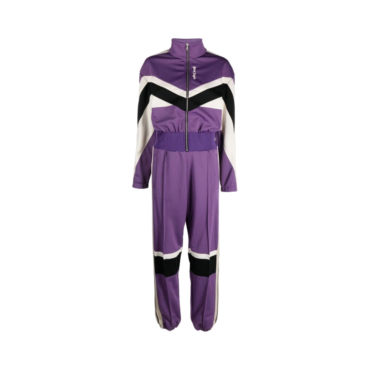 Palm Angels Striped Panelled Jersey Jumpsuit In Purple