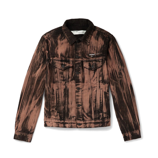 Off-White Arrow Logo Print Brush Dye Denim Jacket In Black