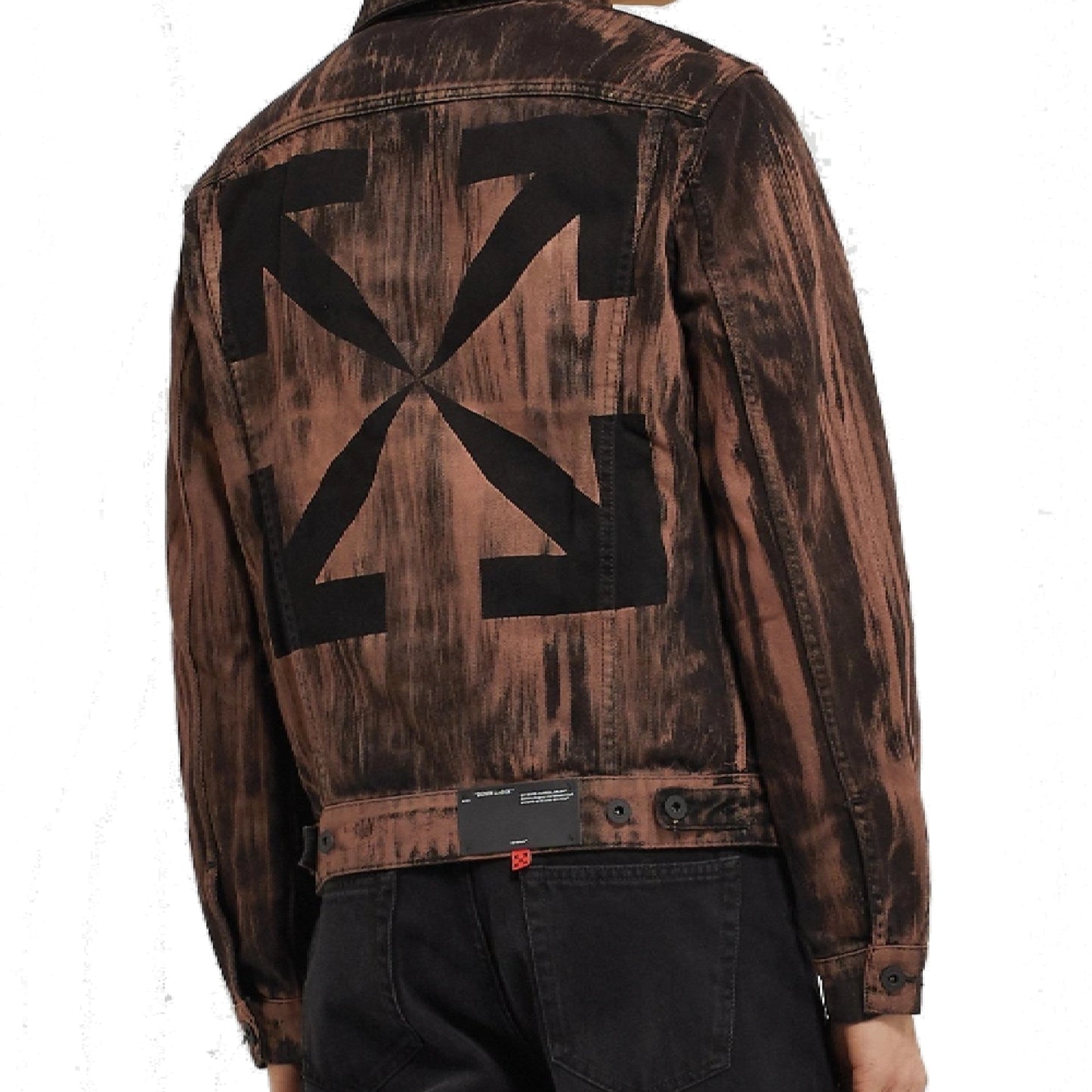 Off-White Arrow Logo Print Brush Dye Denim Jacket In Black