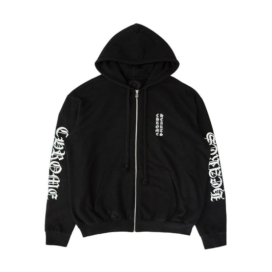 Chrome Hearts Vertical Logo Zip Up Hoodie Black