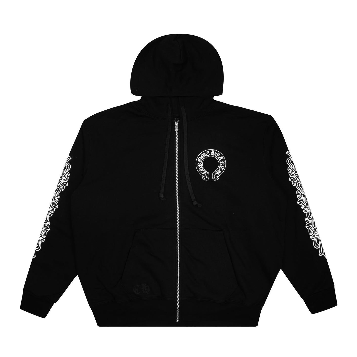 Chrome Hearts Horseshoe Floral Zip Up Hoodie Black
