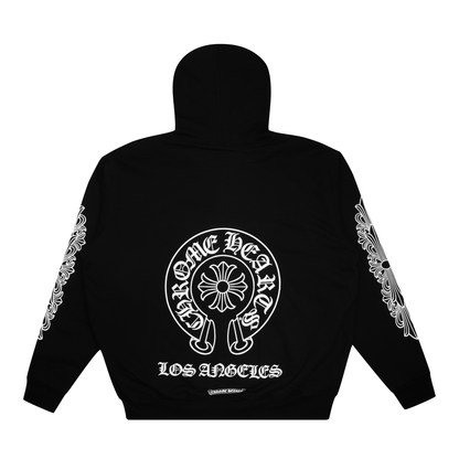 Chrome Hearts Los Angeles Horseshoe Floral Thermal Zip Up Hoodie Black