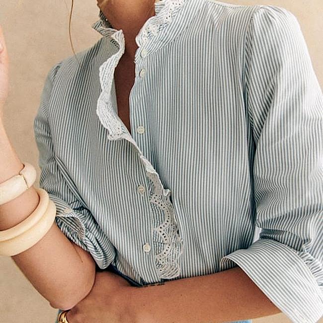 Striped shirt with neck detail from Sézane, 95 euros.