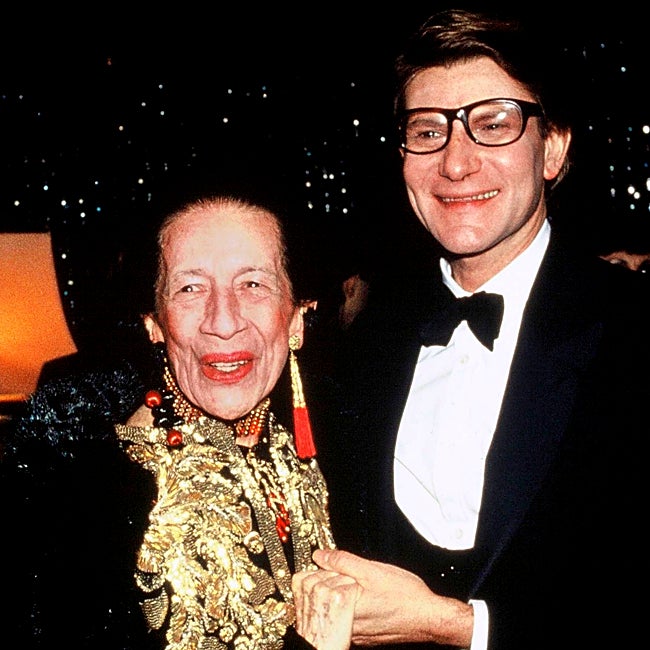 Diana Vreeland with Yves Saint Laurent in 1982.