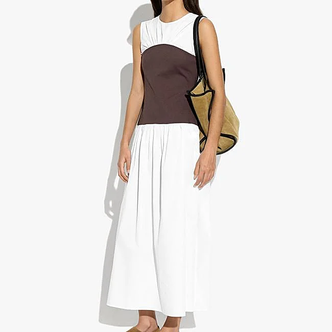 Vestido midi bicolor con cuerpo marrón de Parfois, 29,99 euros.