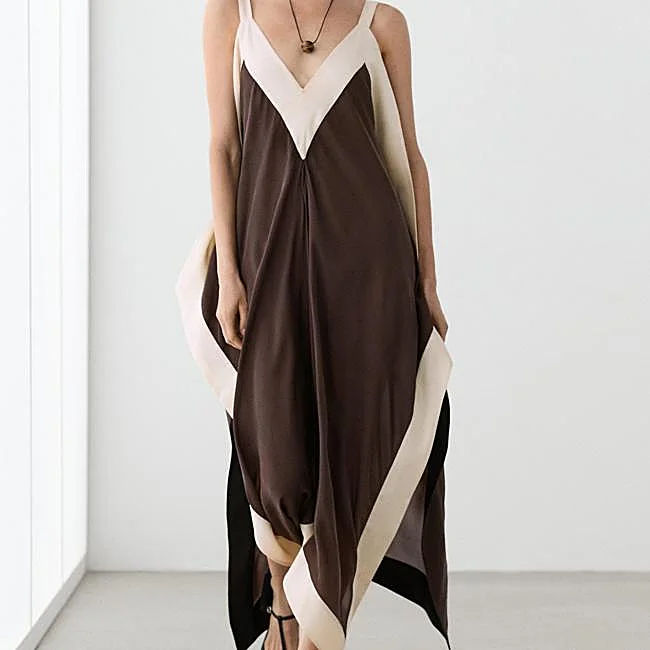 Vestido bicolor marrón y crudo de Massimo Dutti, 129 euros.