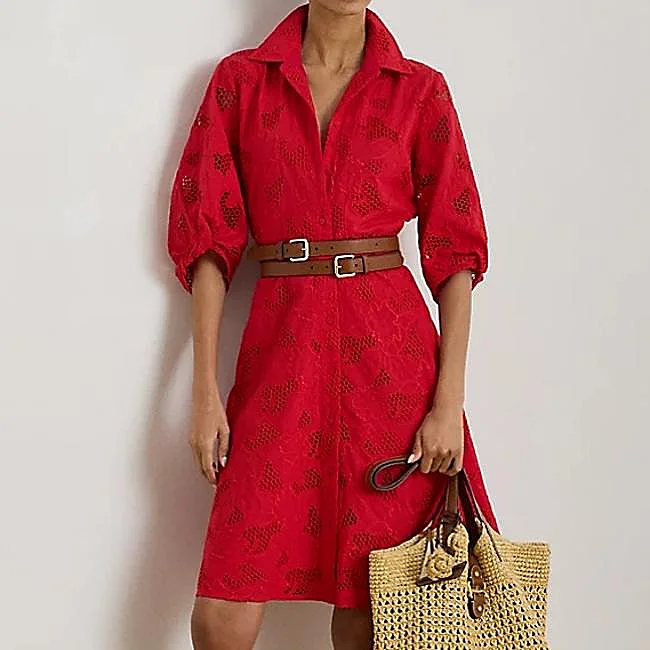 Ralph Lauren embroidered red shirt dress, 395 euros.