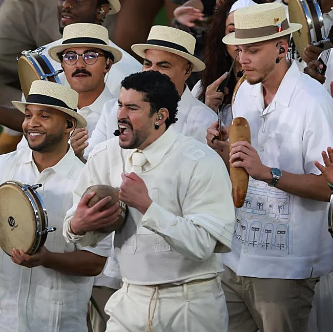 Bad Bunny during a moment of his performance at halftime of the 60th Super Bowl edition.