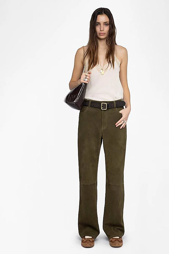Pantalón de ante en color verde de Zadig & Voltaire.