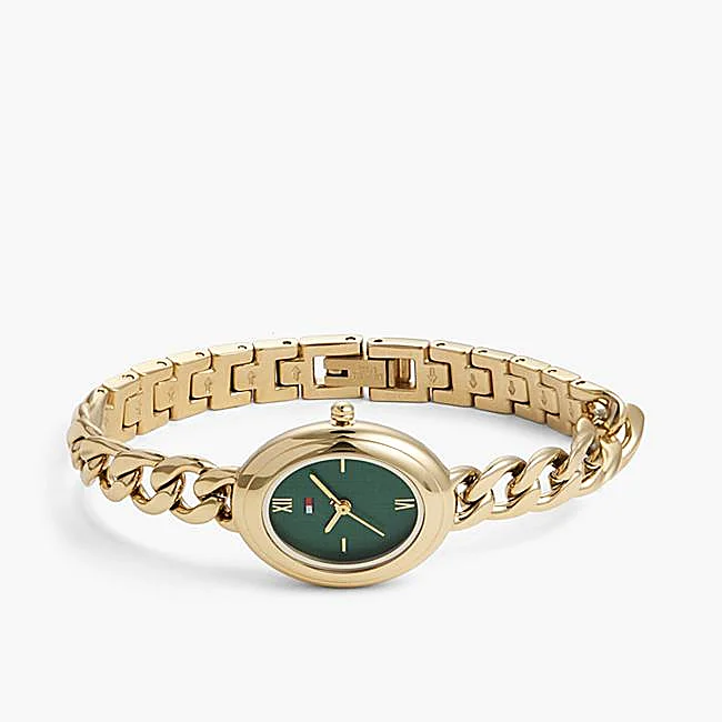 Reloj con esfera ovalada verde de Tommy Hilfiger, €159.