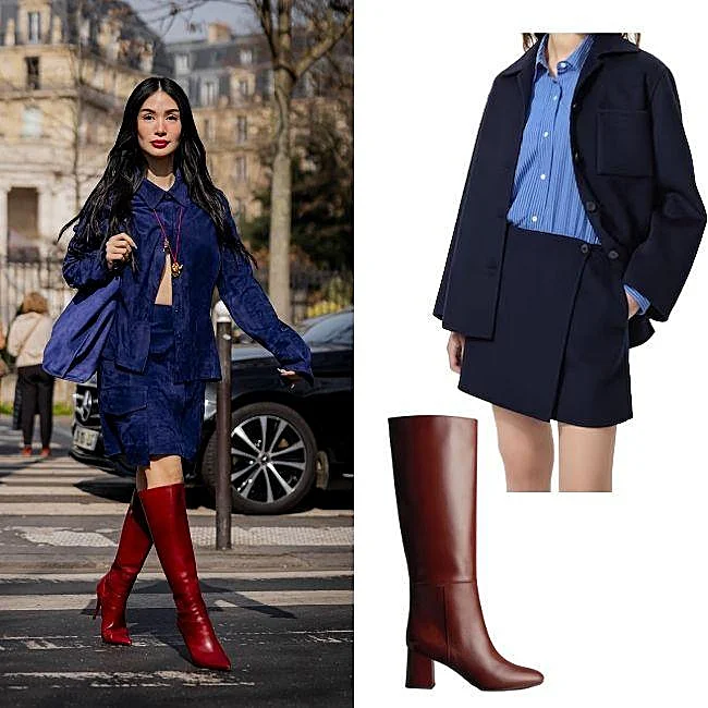 Conjunto de Uniqlo (falda 79 euros y chaqueta) y botas de Sézane (295 euros).