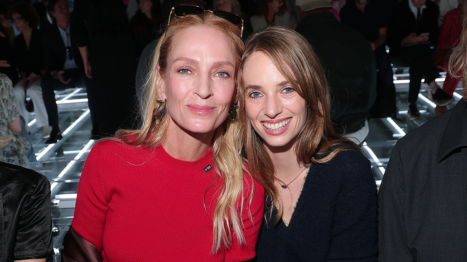 Uma Thurman and Maya Hawke Dazzle in Coordinated Looks at Prada Show in Milan