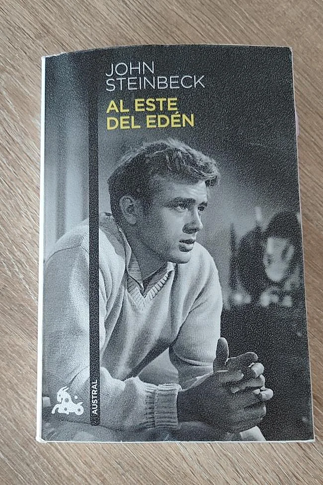 Mi ejemplar de Al este del Edén, forrado y después de haber sobrevivido a una azarosa semana.