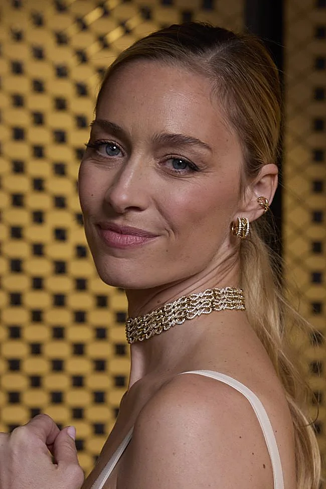 Beatrice Borromeo with some of the Sinfonía pieces from Suarez's new collection designed with Amfitheatrof Studio.