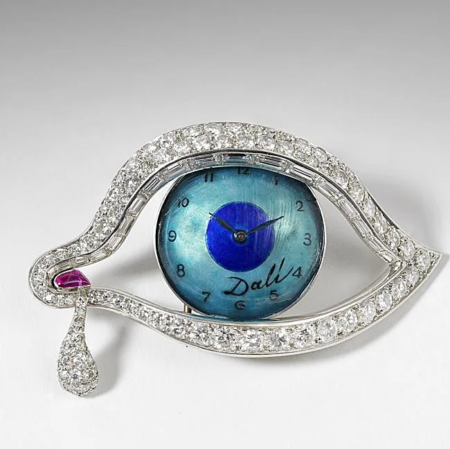 The Eye of Time brooch, crafted with platinum, natural ruby, diamonds, enamel and a Movado 50SP movement.