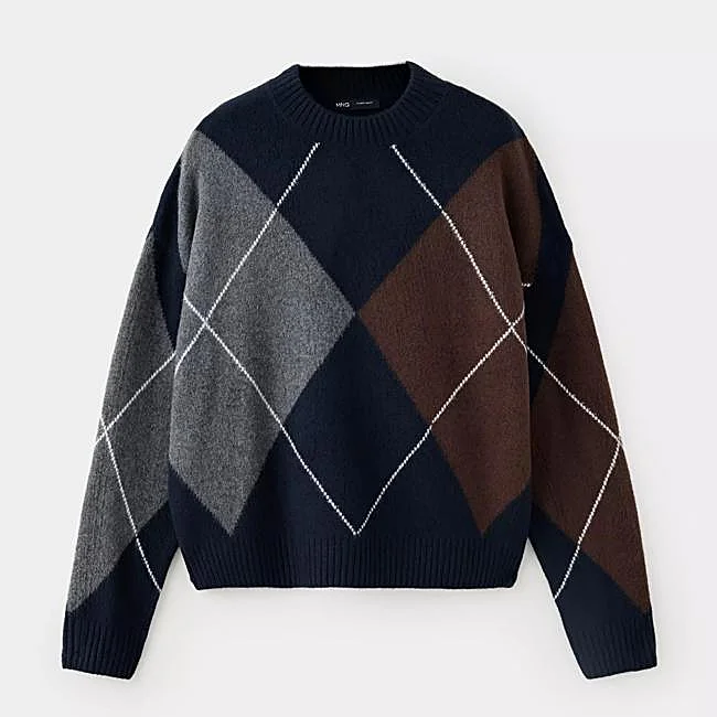 Jersey gris y marrón de Mango, 29,99 euros.