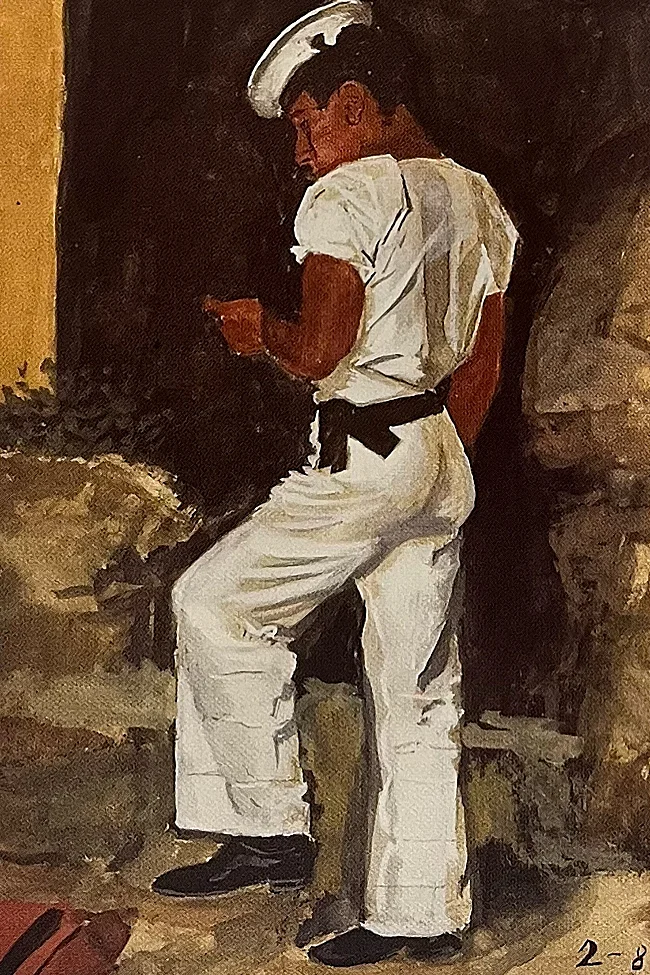 Marinero lee de pie, obra de Yannis Tsarouchis de 1962.